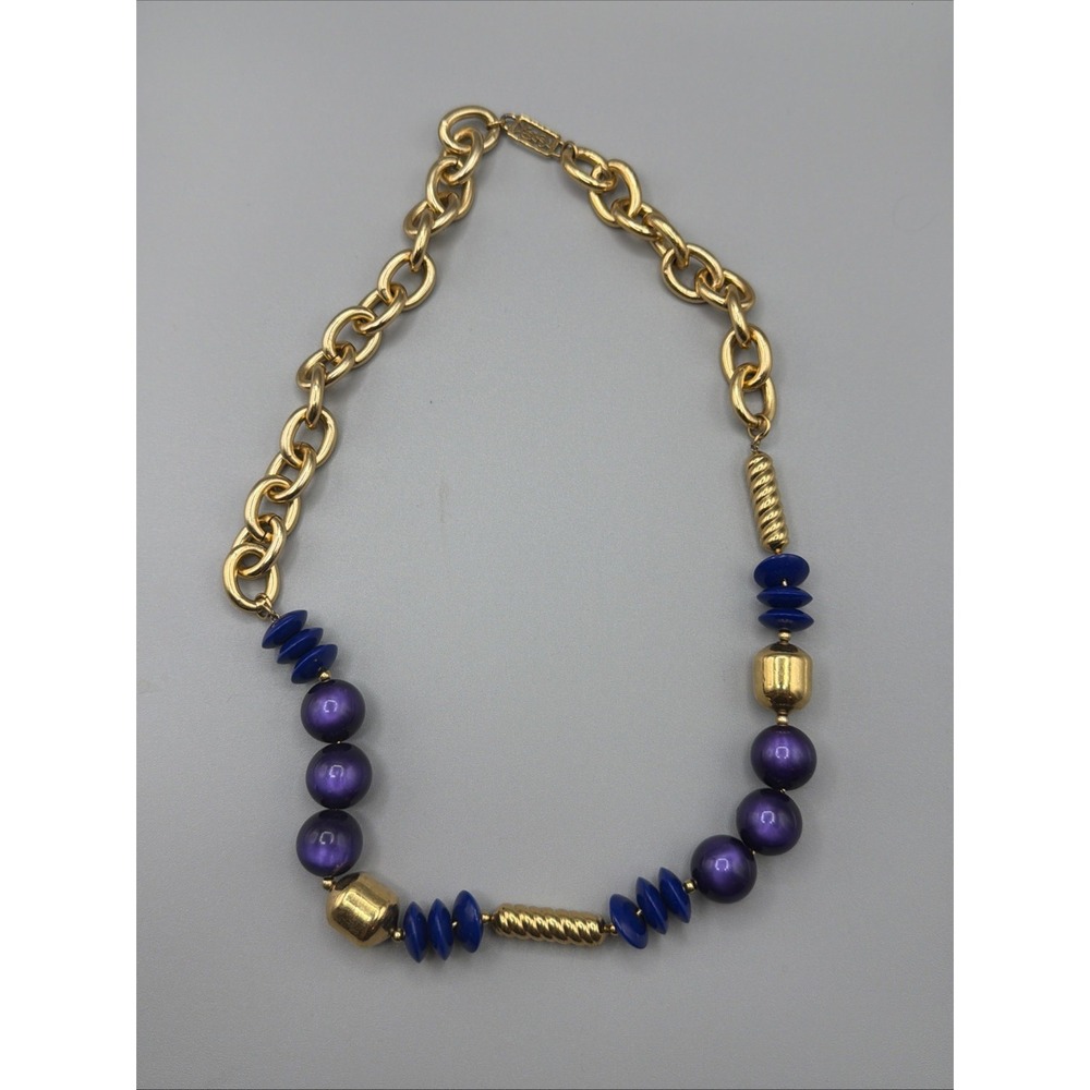 VTG Yves Saint Laurent (YSL) gold and purple chunky resin beaded necklace#927